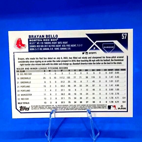2023 Topps Chrome -Red Sox  Brayan Bello #57 (RC) - Picture 7 of 8